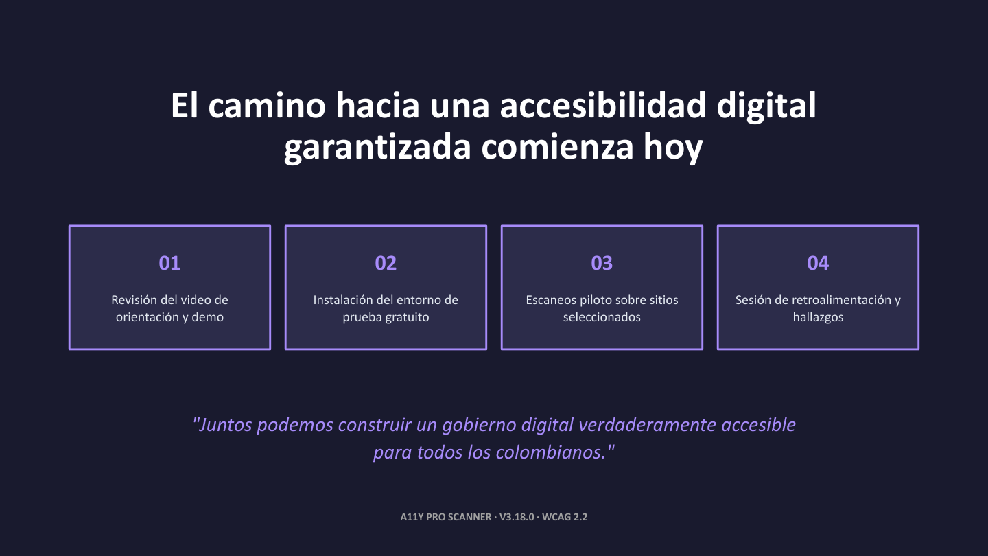 Diapositiva de Próximos Pasos: Ruta de instalación y pruebas con demo, entorno gratis y sesión final